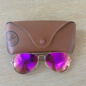 **LIKE NEW Ray-Ban Aviator Mirrored Polarized Sunglasses Gold/Pink**